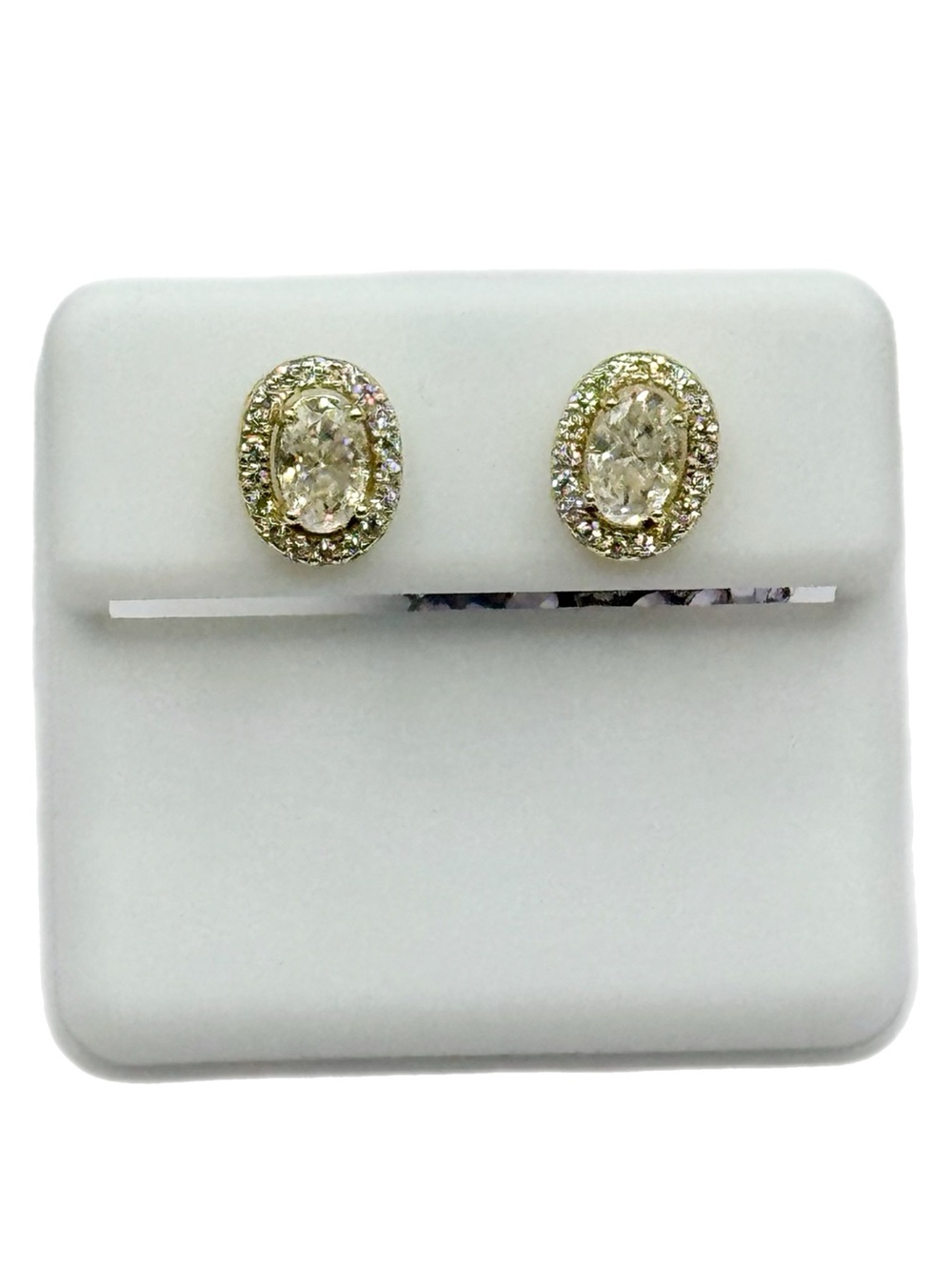 Sterling Silver Moissanite Oval Stud Earrings in Gold Tone
